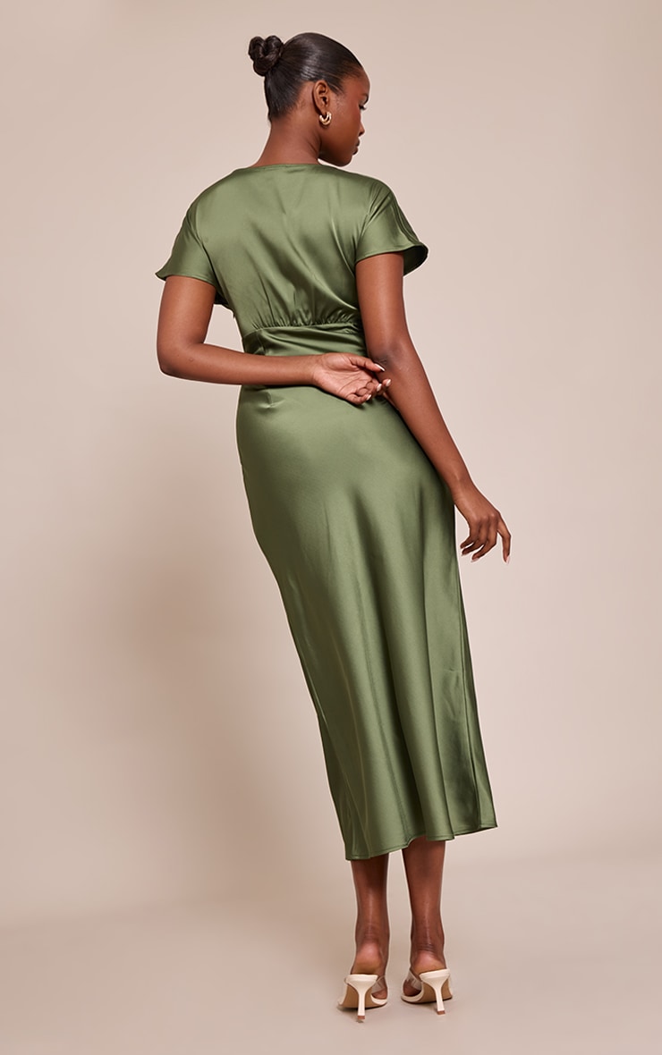 Forest Green Satin Short Sleeve Midaxi Dress image 2