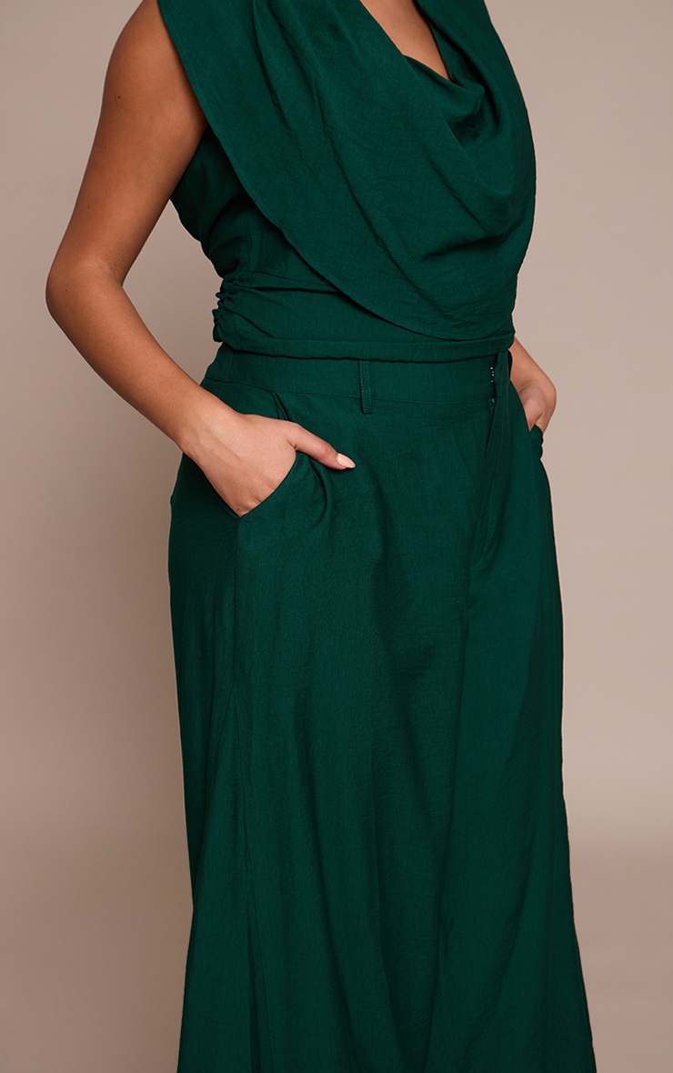 Plus Emerald Green Woven High Waisted Wide Leg Pants image 4