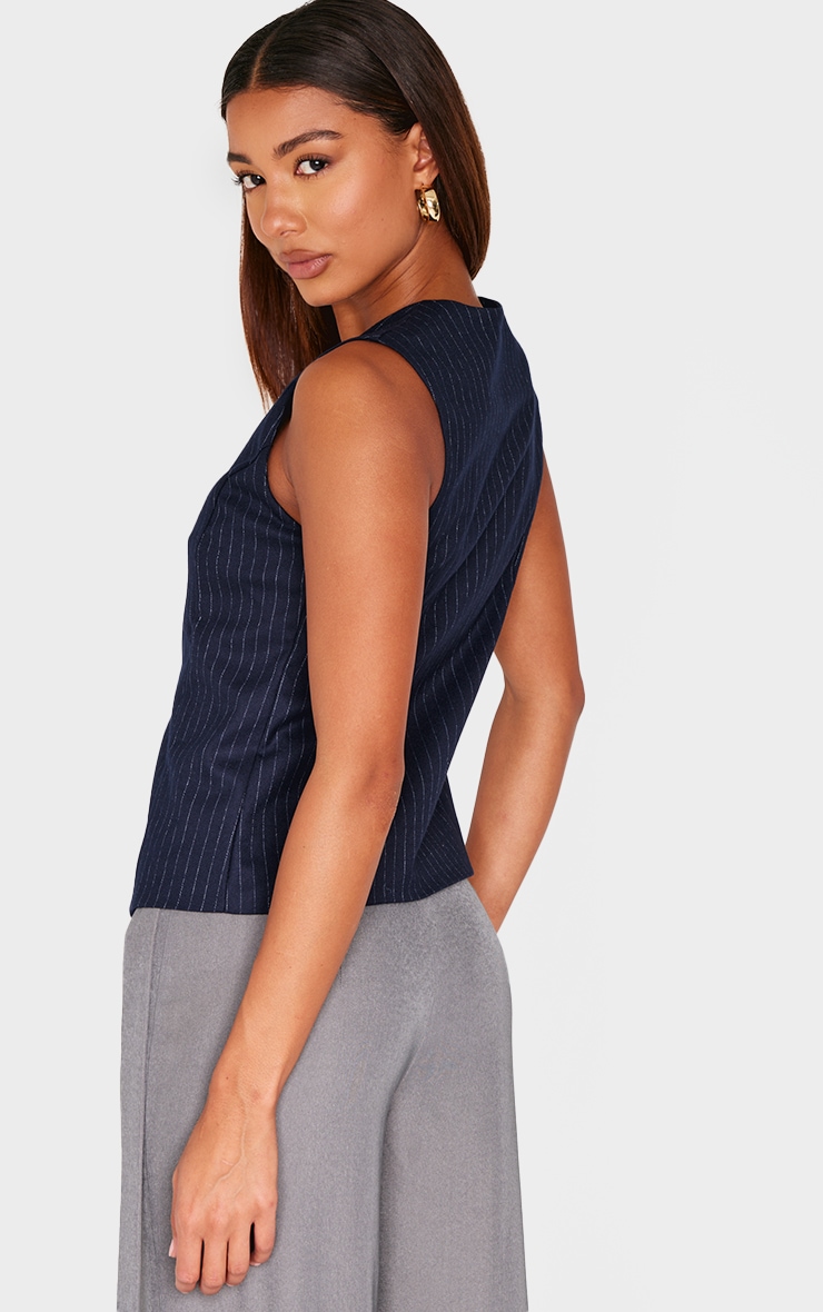 Navy Pinstripe Longline Button Up Vest image 2