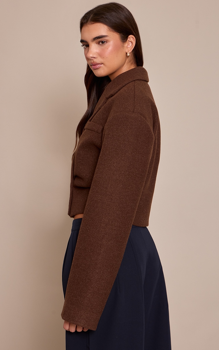 Chocolate Cropped Wool Look Cinch Blazer image 2