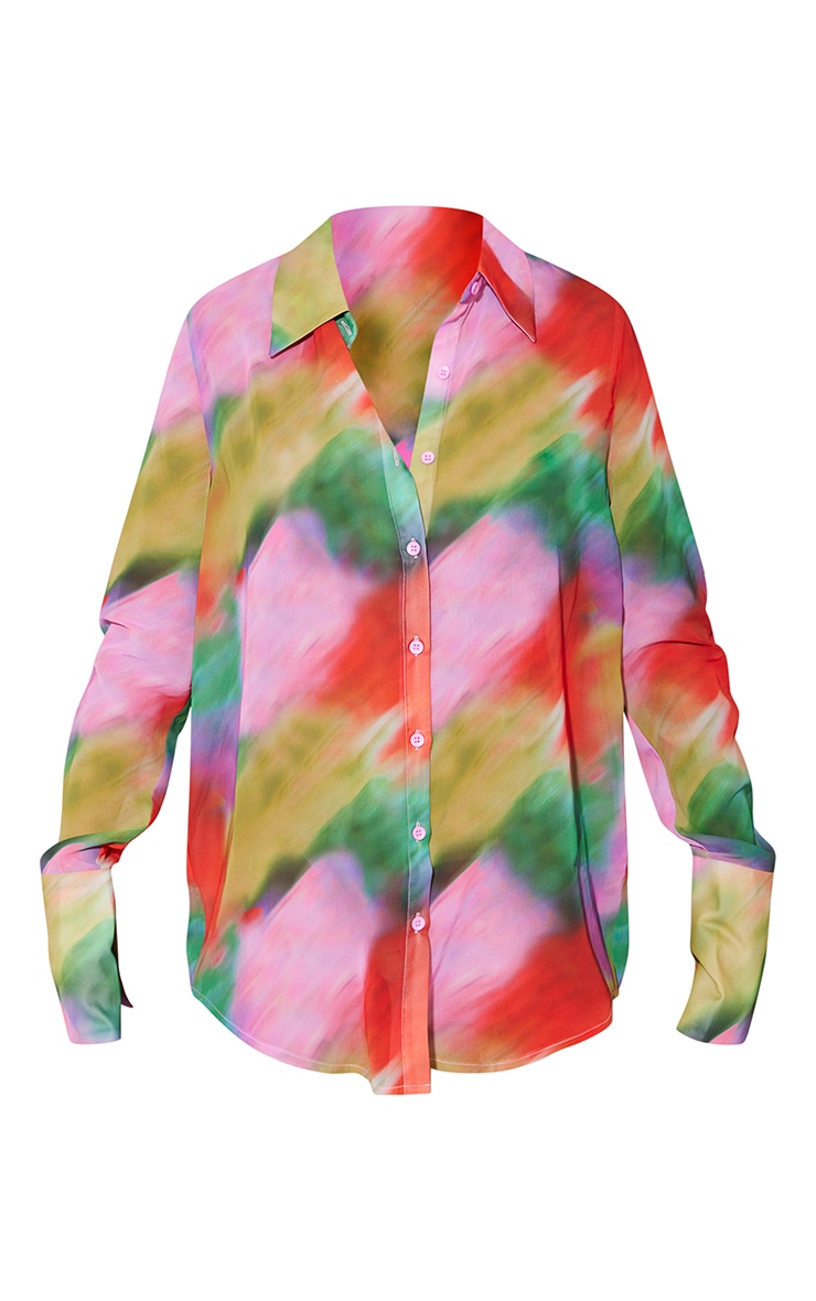 Purple Abstract Printed Mesh Oversized Beach Shirt PrettyLittleThing