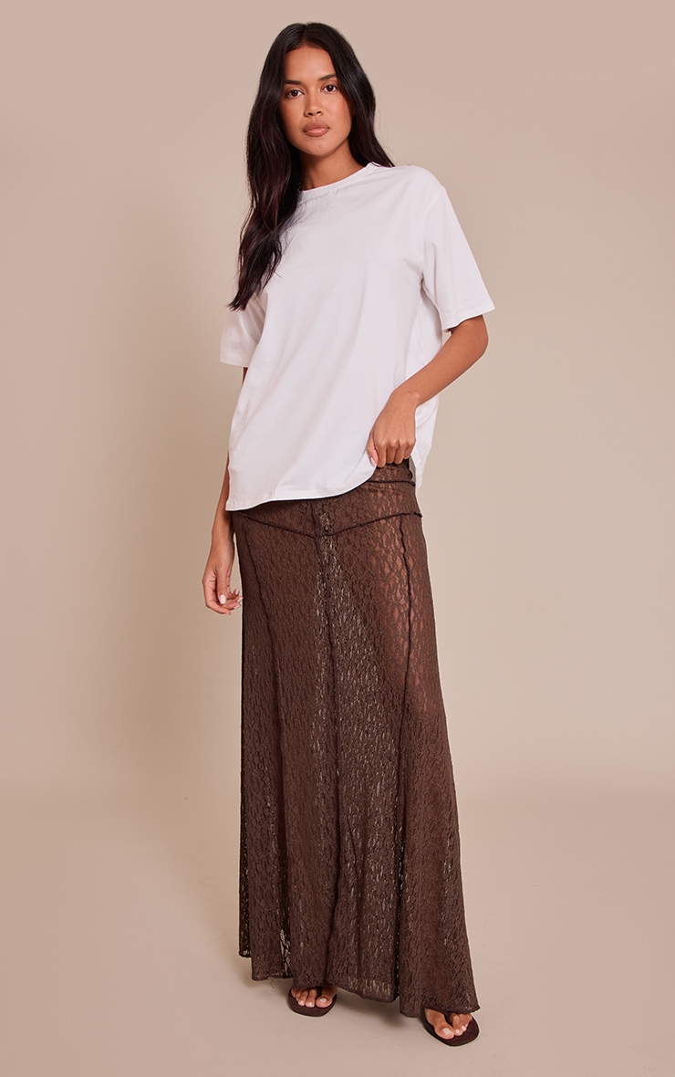 Chocolate Lace Seam Detail Maxi Skirt image 1