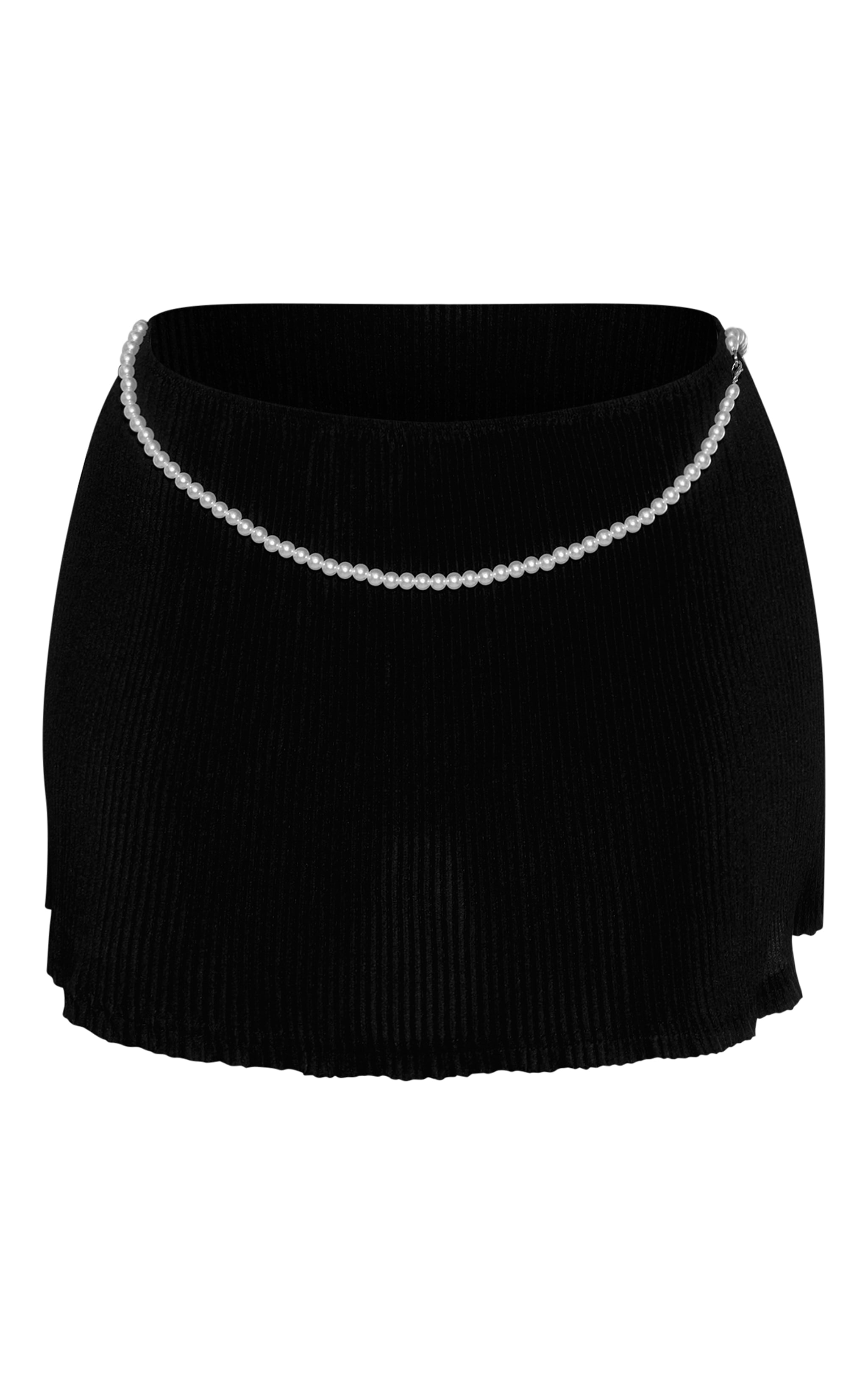 Black Plisse Pearl Detail Low Rise Mini Skirt image 5