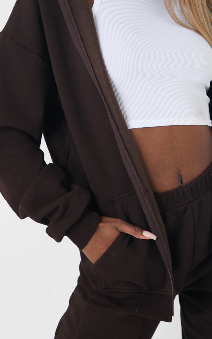 Tall Chocolate Brown Extreme Oversized Pocket Front Zip Through Hoodie image 4