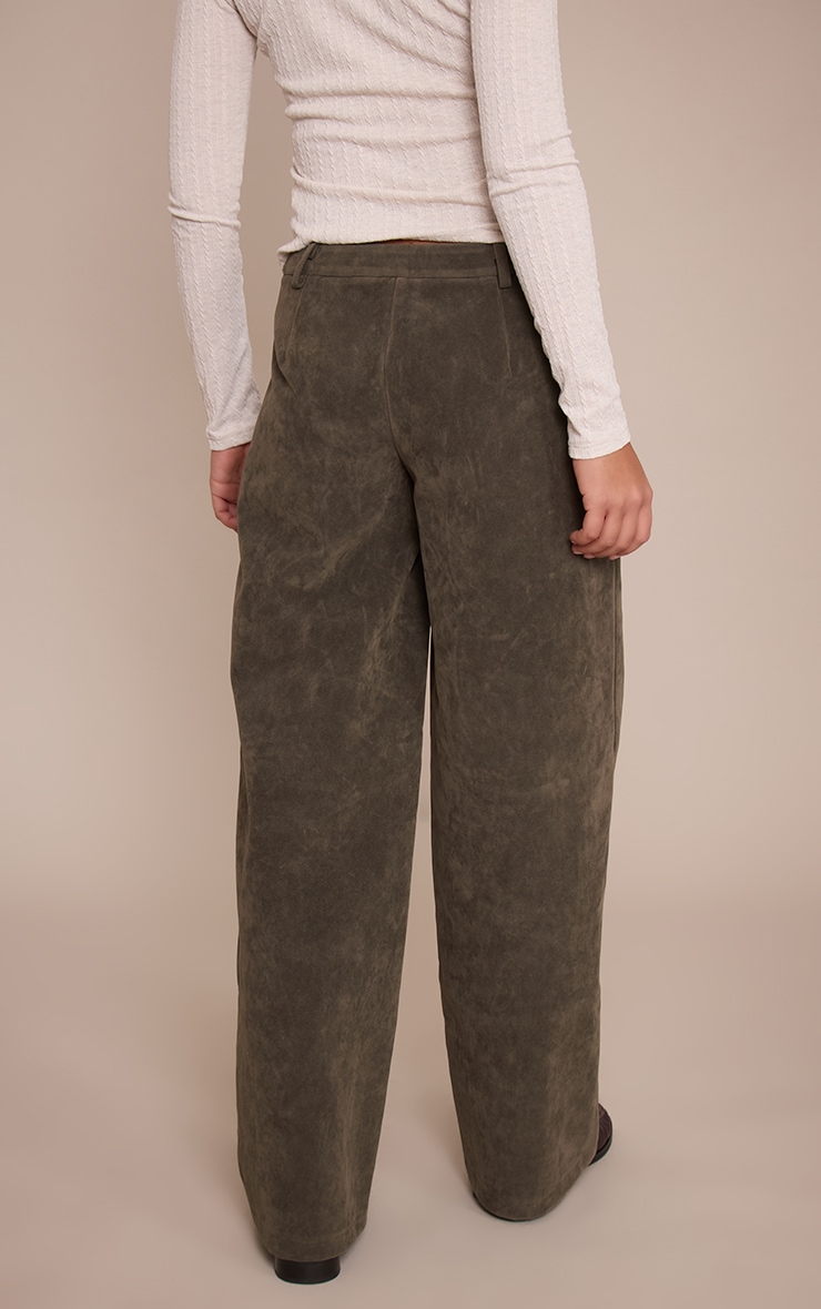 Khaki Faux Suede Straight Leg Pants image 3