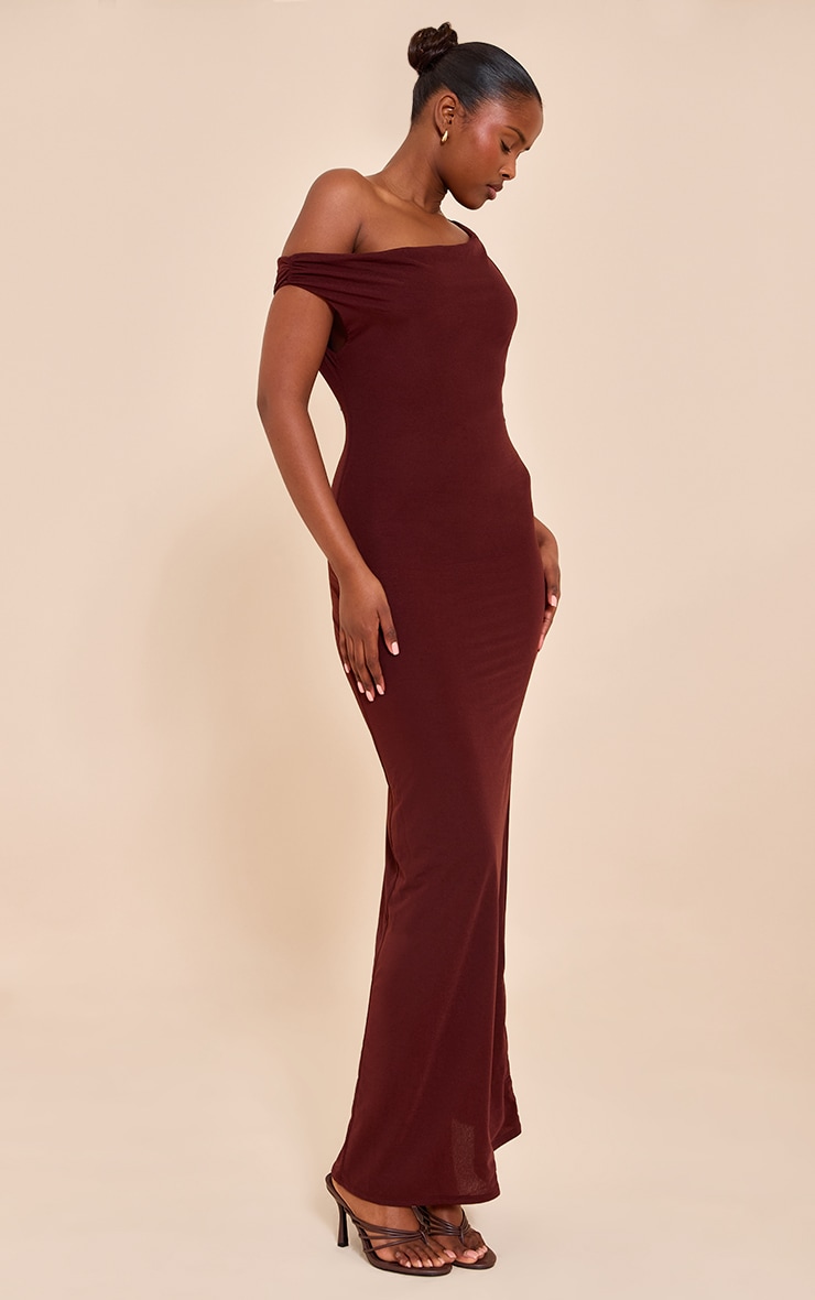 Chocolate Double Layered Chiffon Asymmetric Maxi Dress image 3