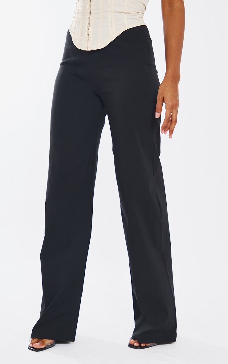 Black Stretch Woven Wide Leg Trouser image 2