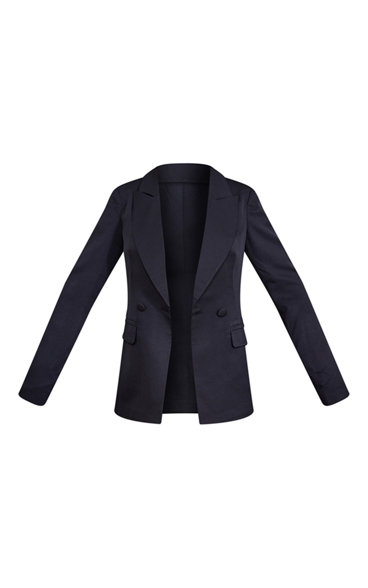 Black Woven Pocket Detail Double Breasted Blazer PrettyLittleThing