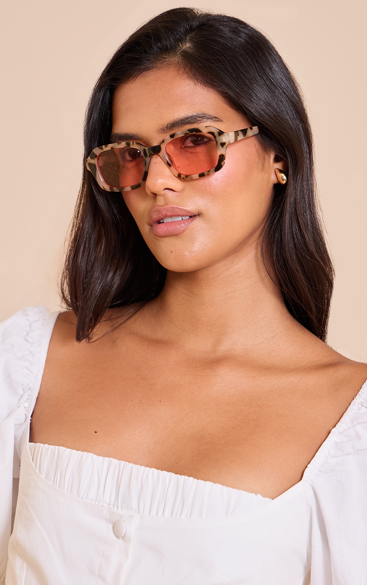 Brown Tort Pink Lens Square Frame Sunglasses image 1