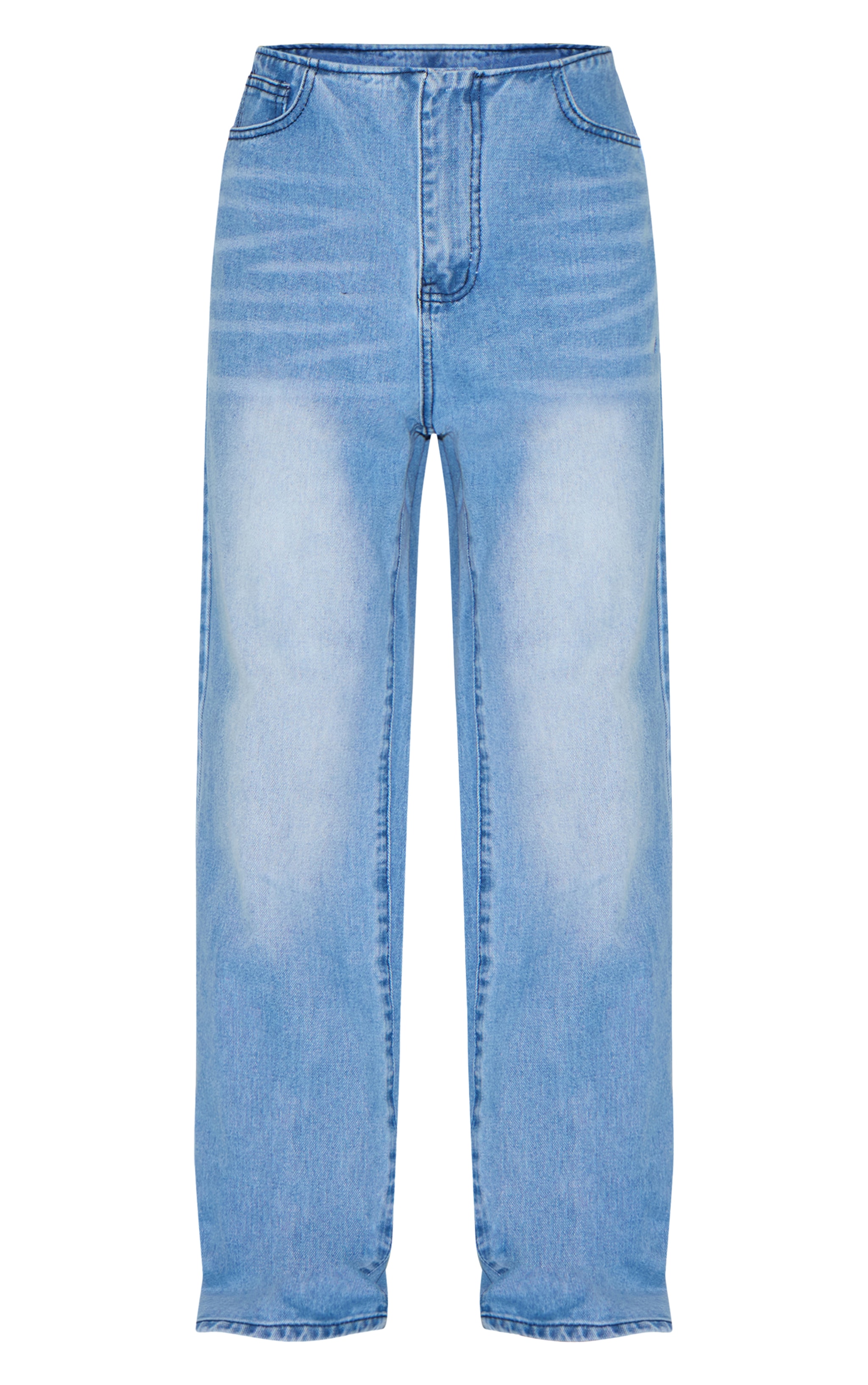 Petite Blue Denim Mid Rise Invisible Waistband Wide Leg Jeans image 5