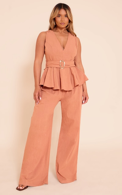 Shape Rust Linen Highwaisted Wide Leg Pants