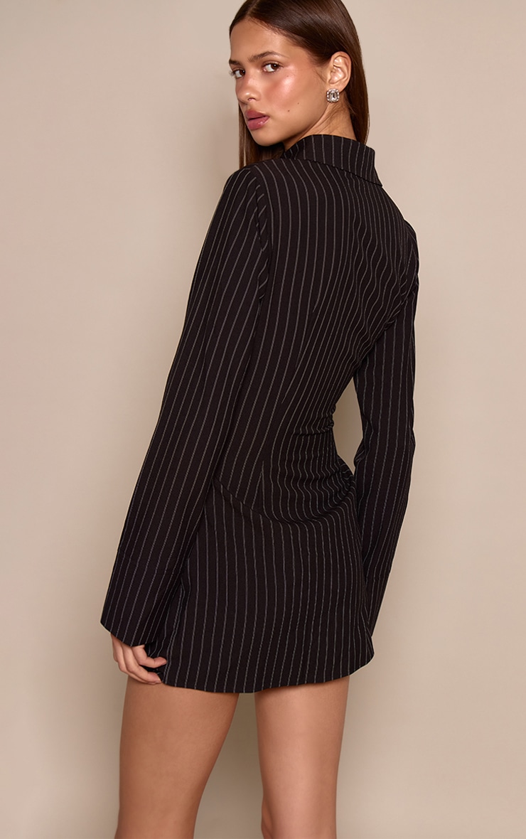 Black Pinstripe Long Sleeve Bodycon Dress image 2