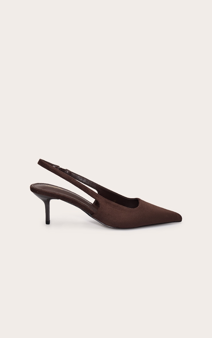 Chocolate Faux Suede Point Toe Heeled Sling Back image 2
