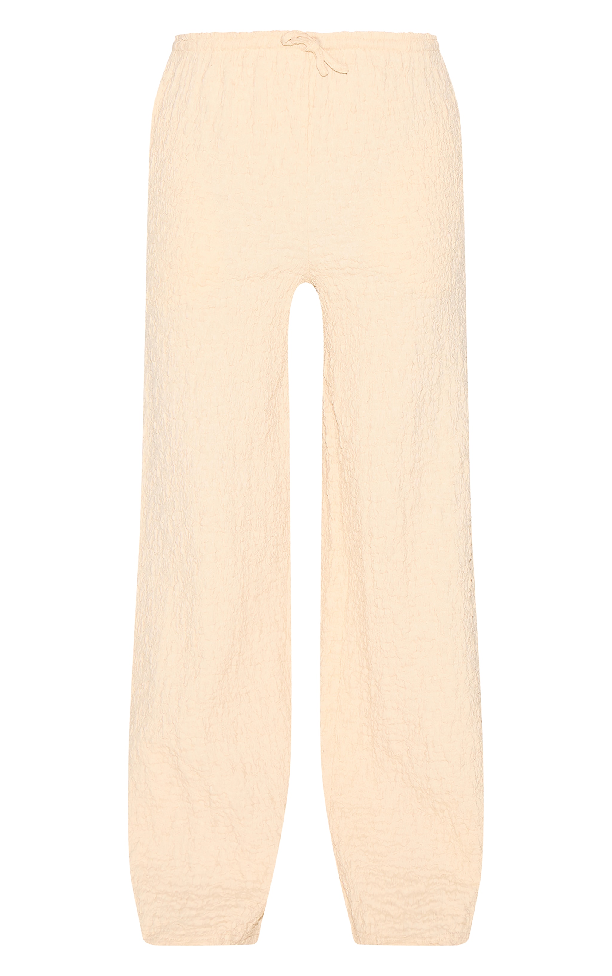 Cream Textured Jersey Drawstring Waist Wide Leg Pants image 5