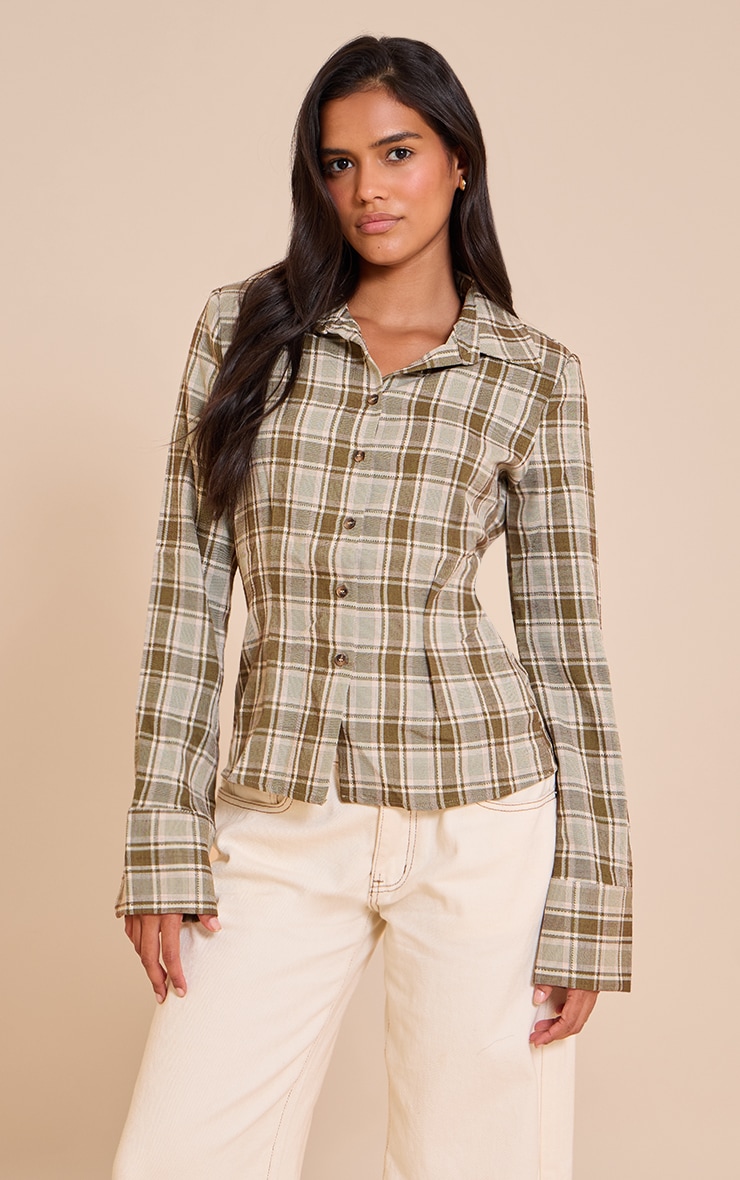 Green Fitted Check Shirt image 1