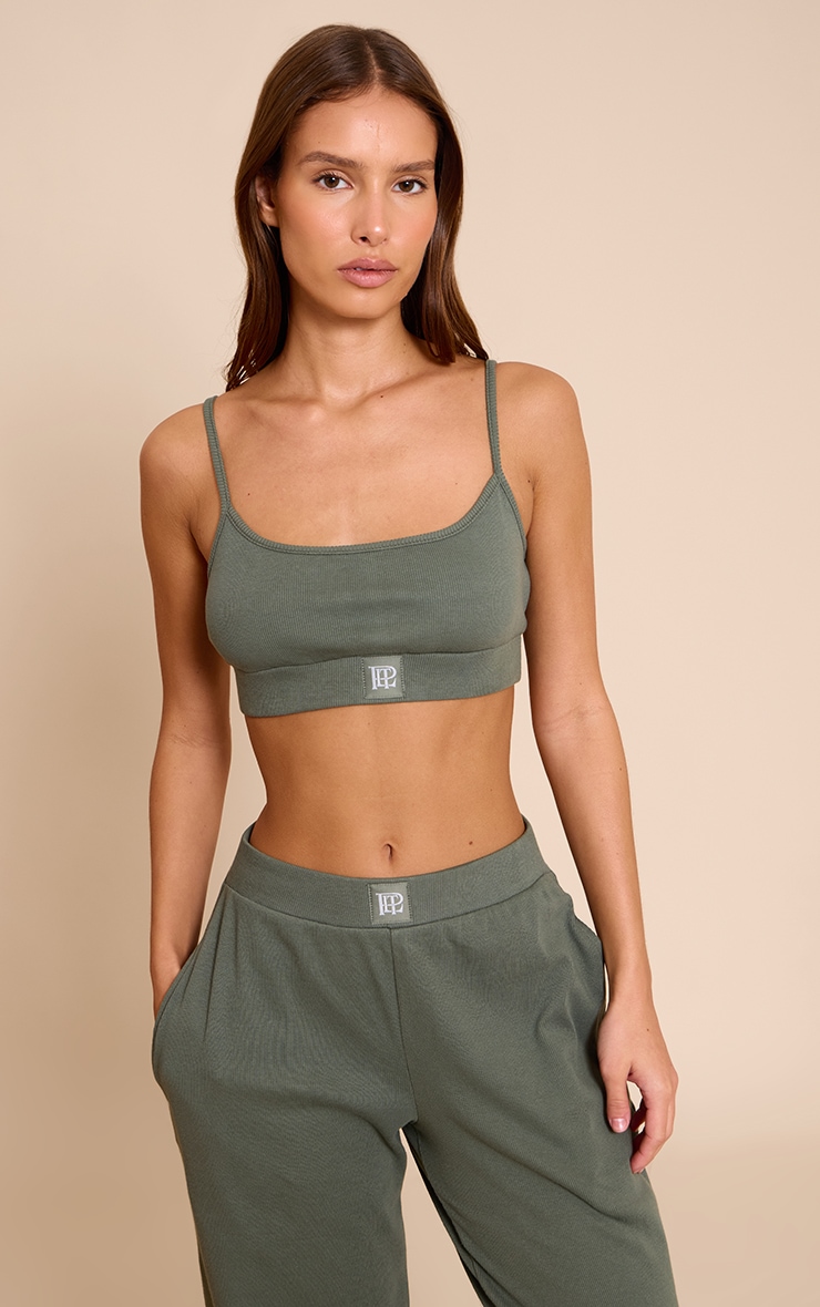 PrettyLittleThing Sage Green Sleep Rib Tonal Elastic Bralet