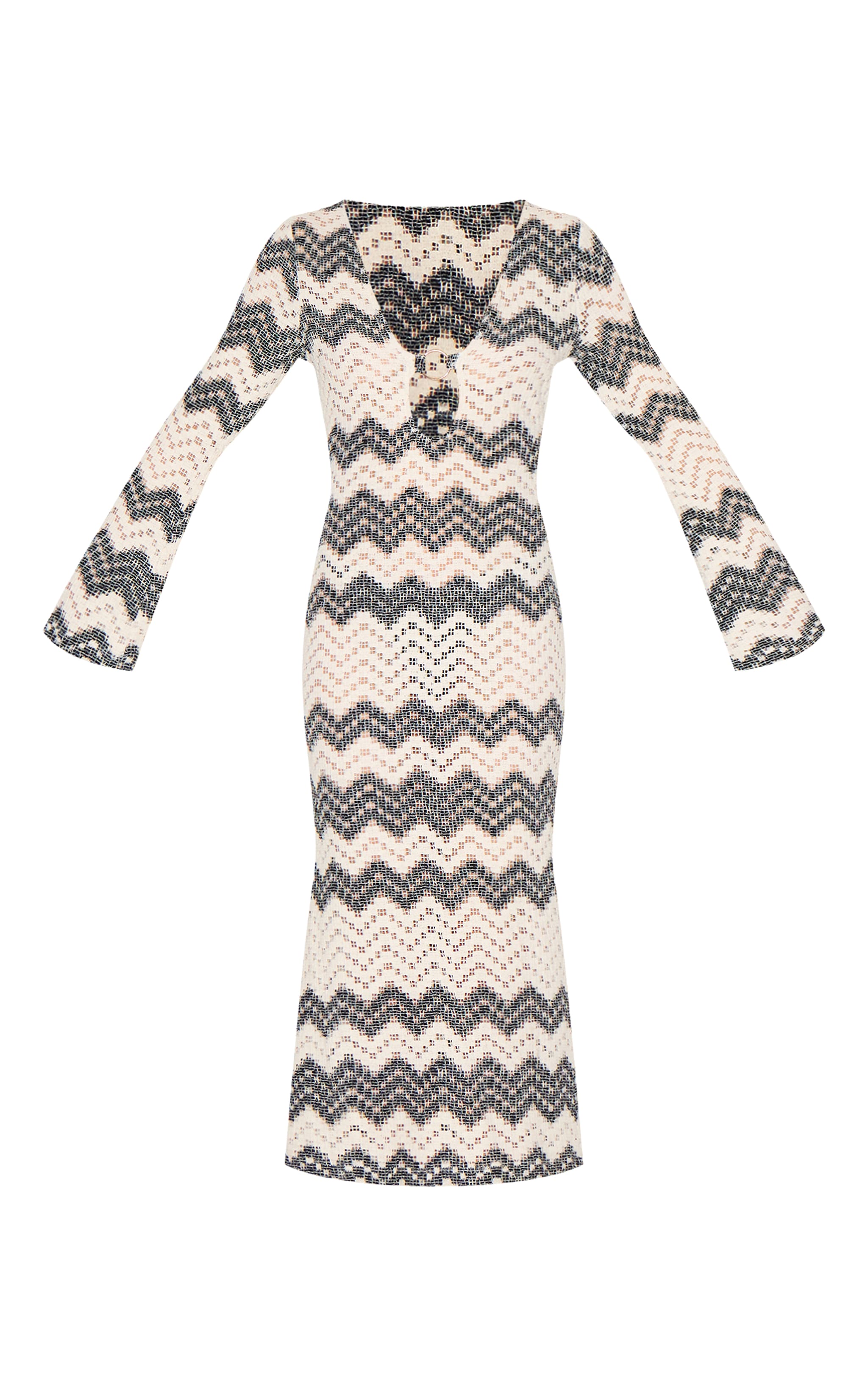 Tall Black Striped Plunge Neck Fitted Midaxi Dress image 5