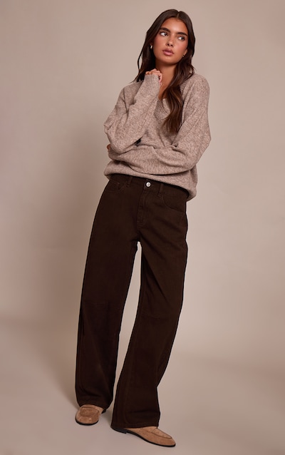 Chocolate Seam Detail Low Rise Barrel Jeans