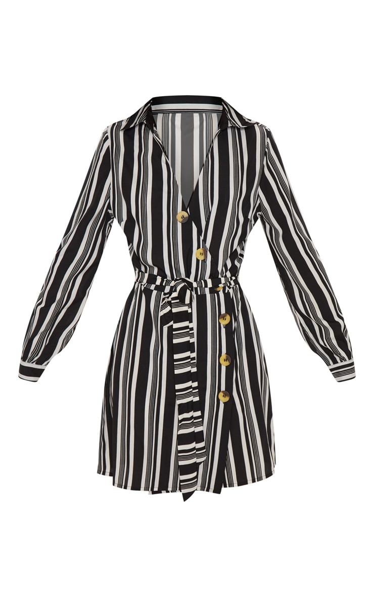 Monochrome Stripe Button Detail Skater Dress image 3