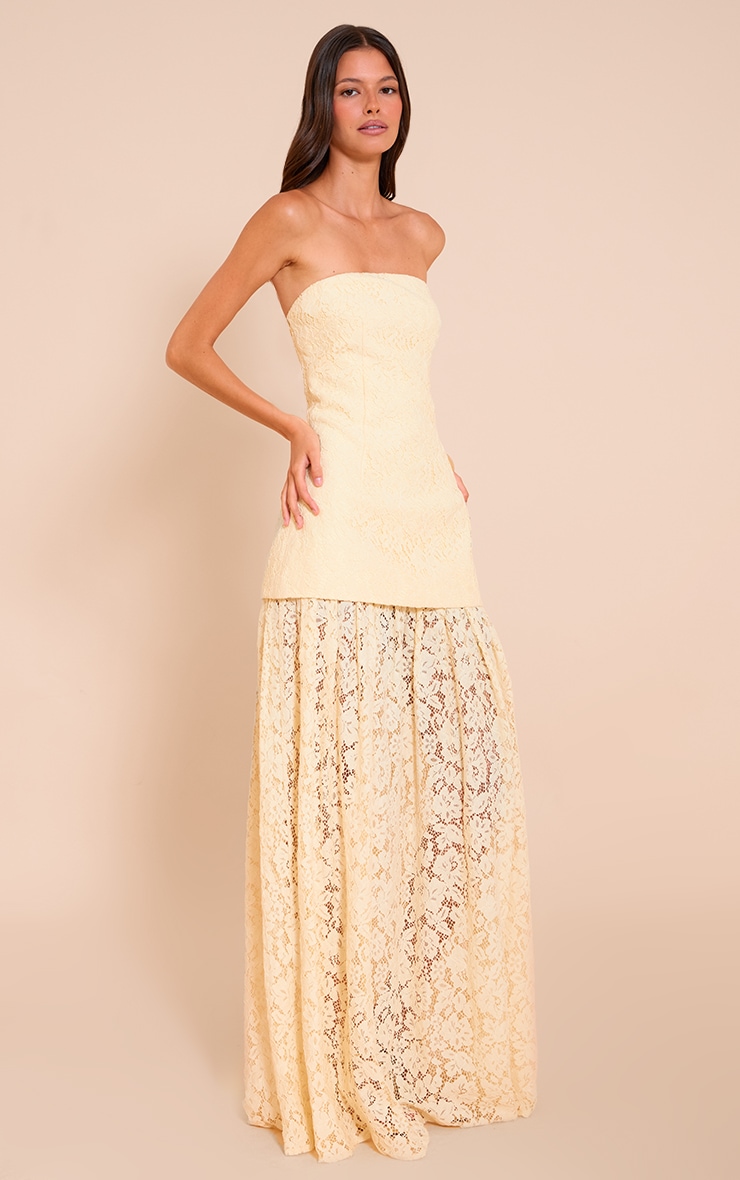 Lemon Lace Sheer Skirt Panel Bandeau Midaxi Dress image 3
