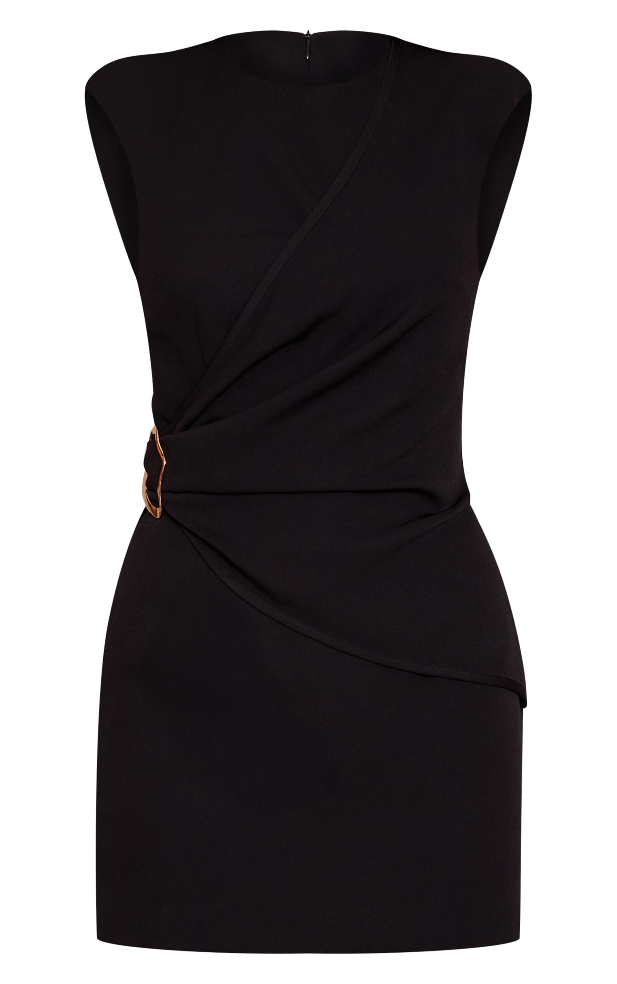 Black Woven Ruched Trim Detail Mini Dress image 5