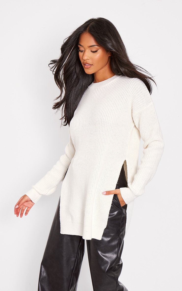  Tall Oatmeal Side Split Knit Jumper image 1