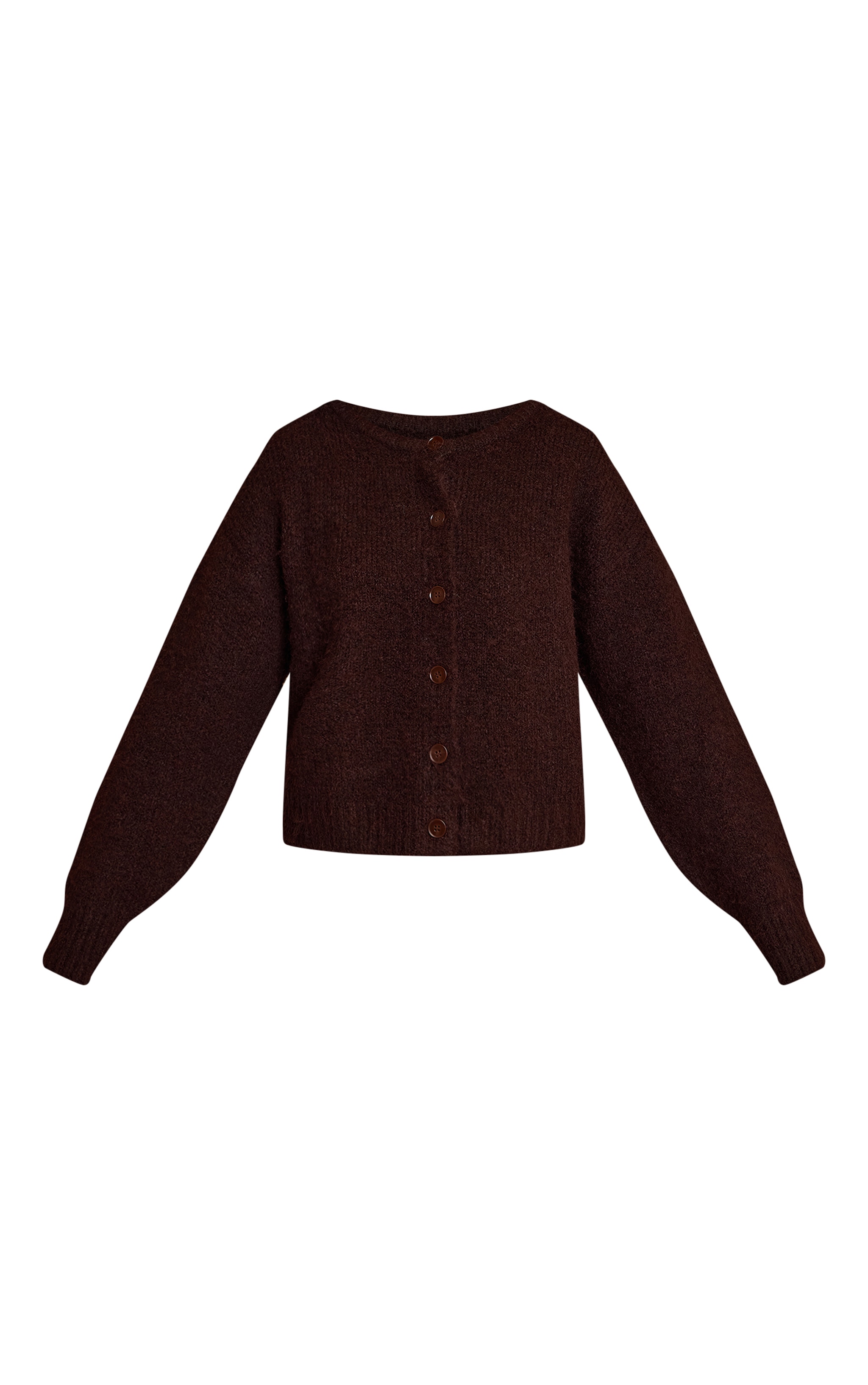 Chocolate Brushed Oversized Detail Round Neck Cardigan image 5