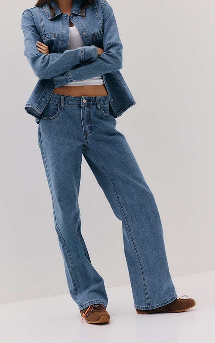 Mid Blue Wash Mid Waist Straight Leg Jeans image 2