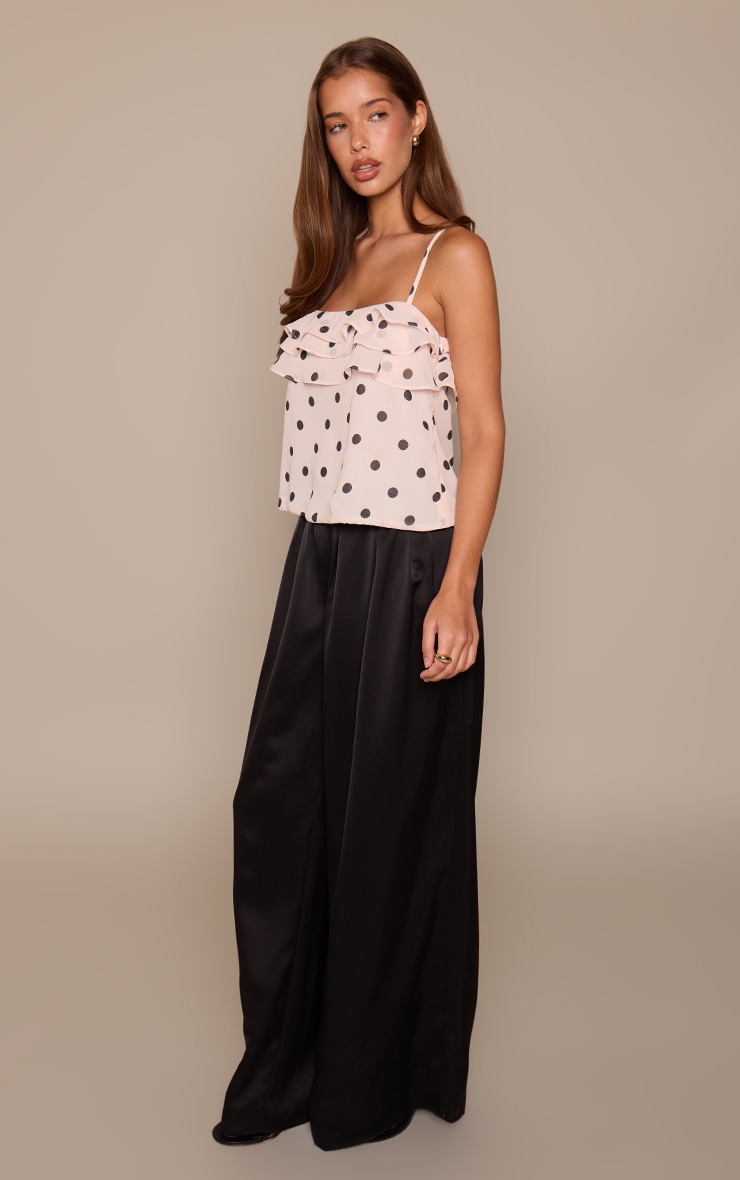 Cream Polka Dot Chiffon Ruffle Cami Top image 3