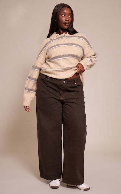 Plus Dark Chocolate Straight Leg Dip Front Jeans