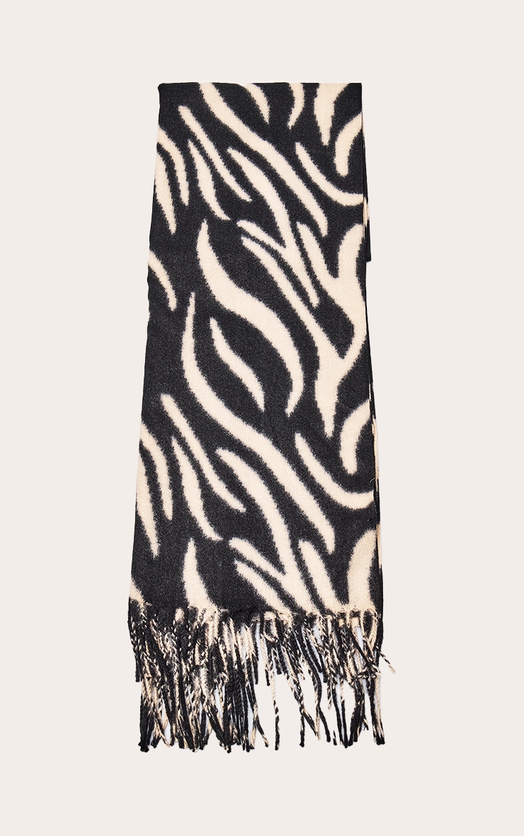 Zebra Print Tassel Hem Blanket Scarf image 2