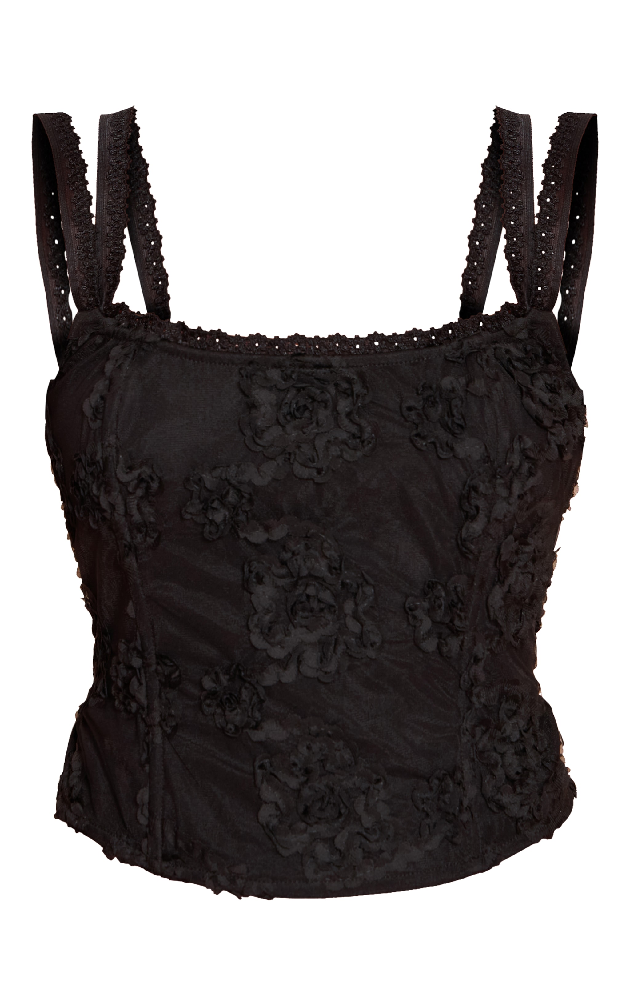 Black Floral Textured Boned Corset image 5