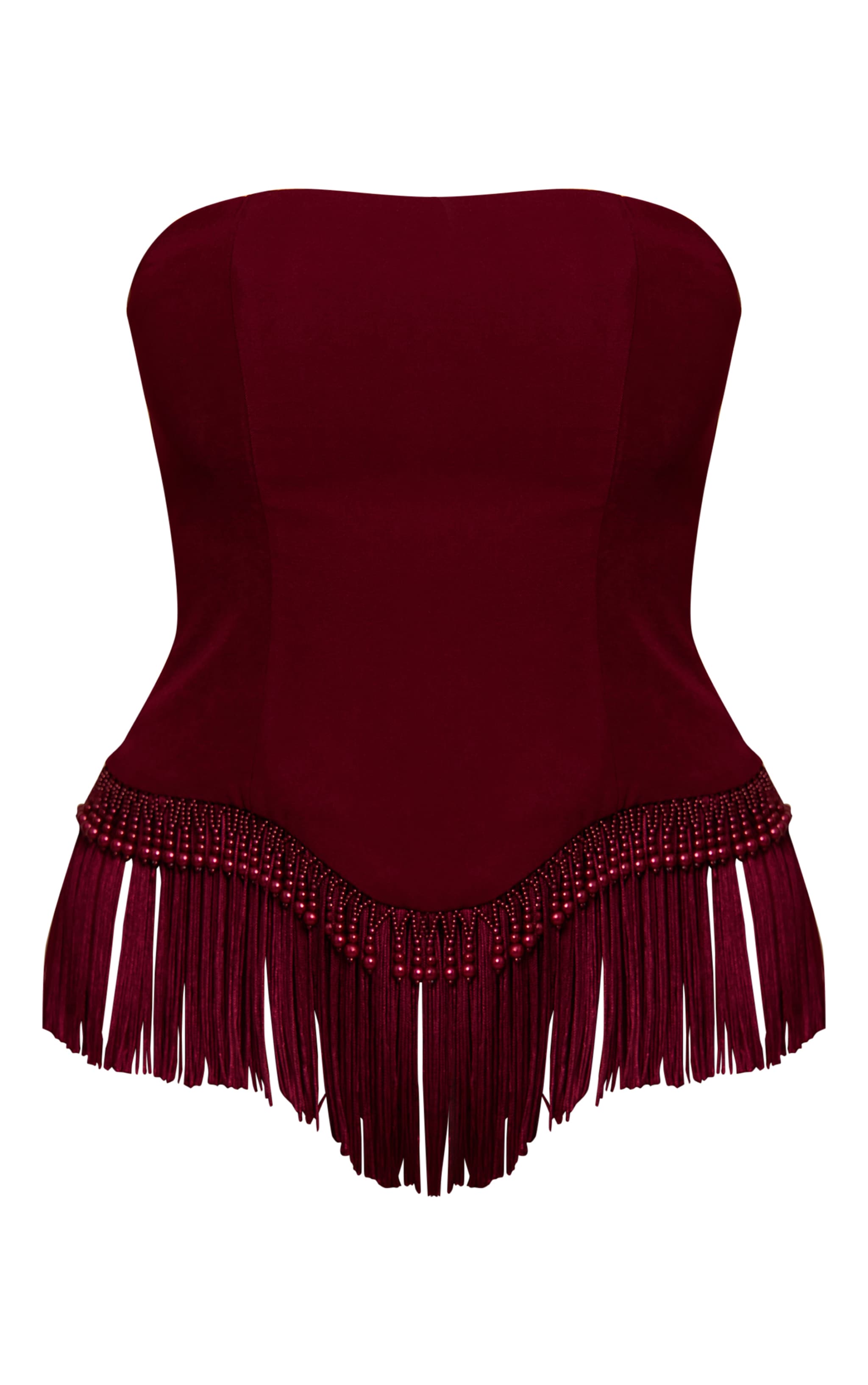 Shape Burgundy Beaded Fringe Hem Bandeau Top image 5