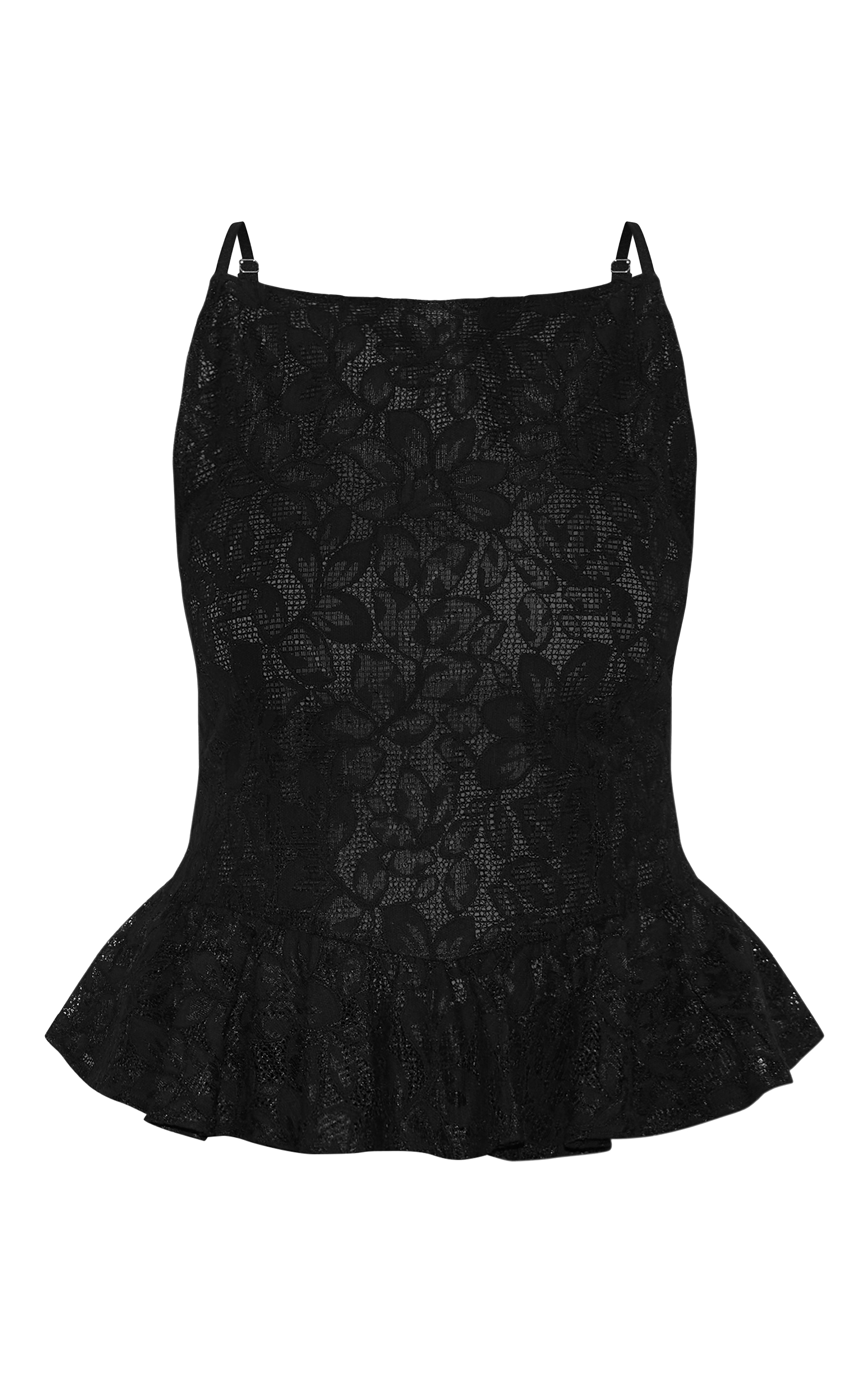 Plus Black Sheer Lace Peplum Sleeveless Top image 5