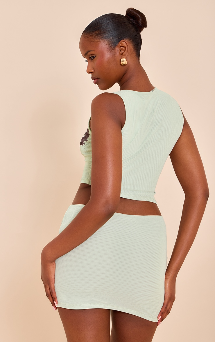 Mint Floral Printed Lined Mesh Crop Top image 2
