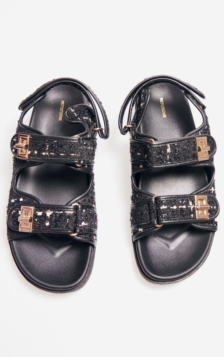 Black Textured Round Toe Buckled Sling Back Footbed Sandals image 4