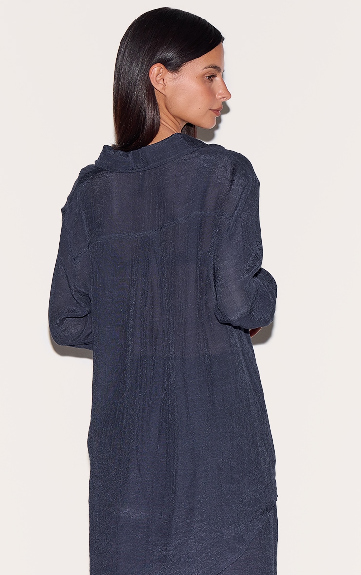 Navy Linen Look Oversized Beach Shirt image 1