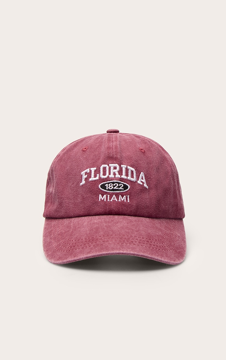 Burgundy Acid Wash Florida Graphic Baseball Cap image 4