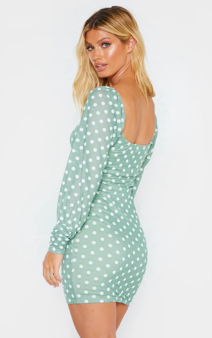 For pear dress mesh dot green polka bodycon print sage ruched catalogs online