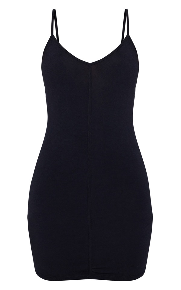 Black Jersey Strappy Seam Detail Bodycon Dress image 1