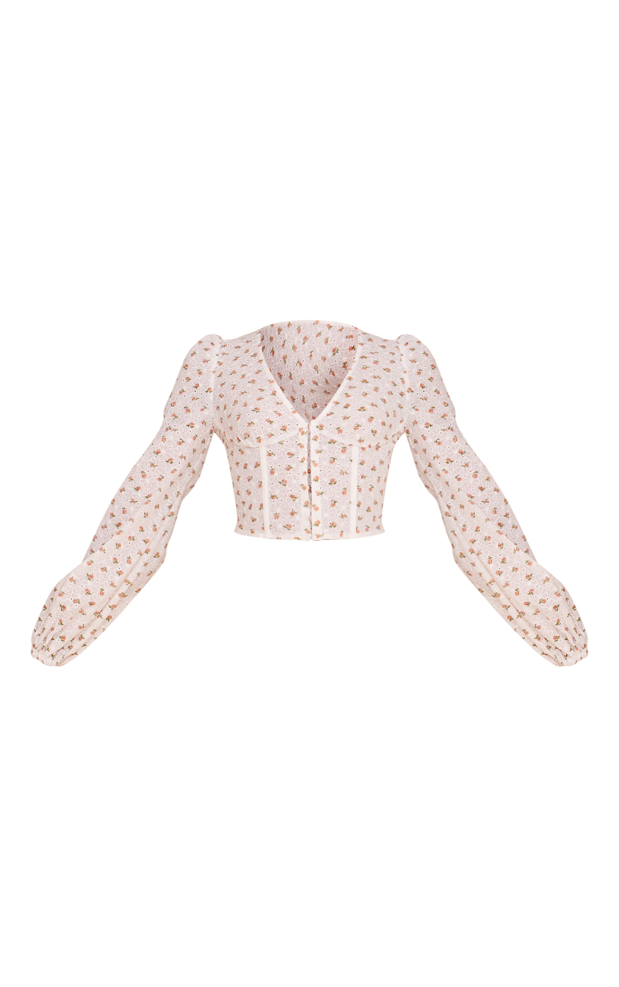 White Rose Ditsy Print Long Sleeve Corset Top image 5