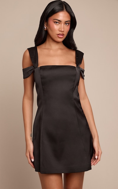 Black Satin Strappy Shift Dress