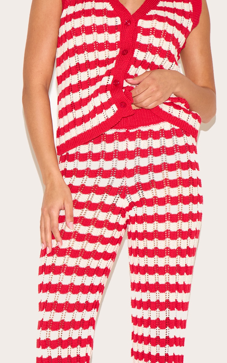 Petite Red Stripe Knitted Pants image 4