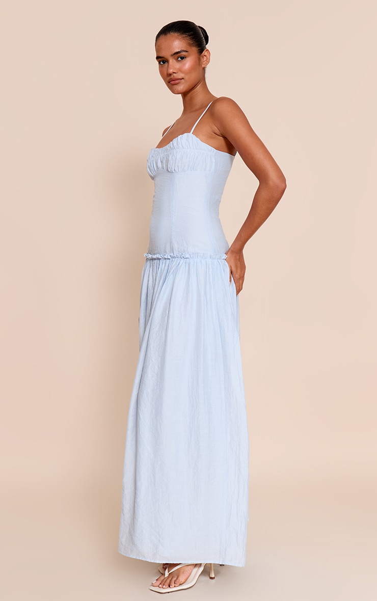 Light Blue Ruched Bust Drop Waist Maxi Dress image 3