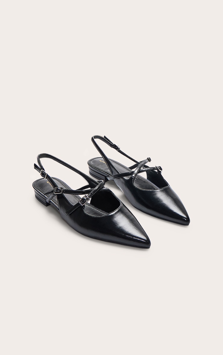 Black PU Buckle Point Toe Sling Back Mules image 3