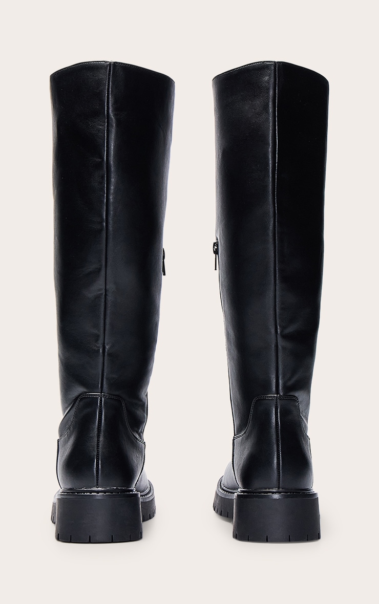 Black Chunky Cleated Sole Knee Boot image 4