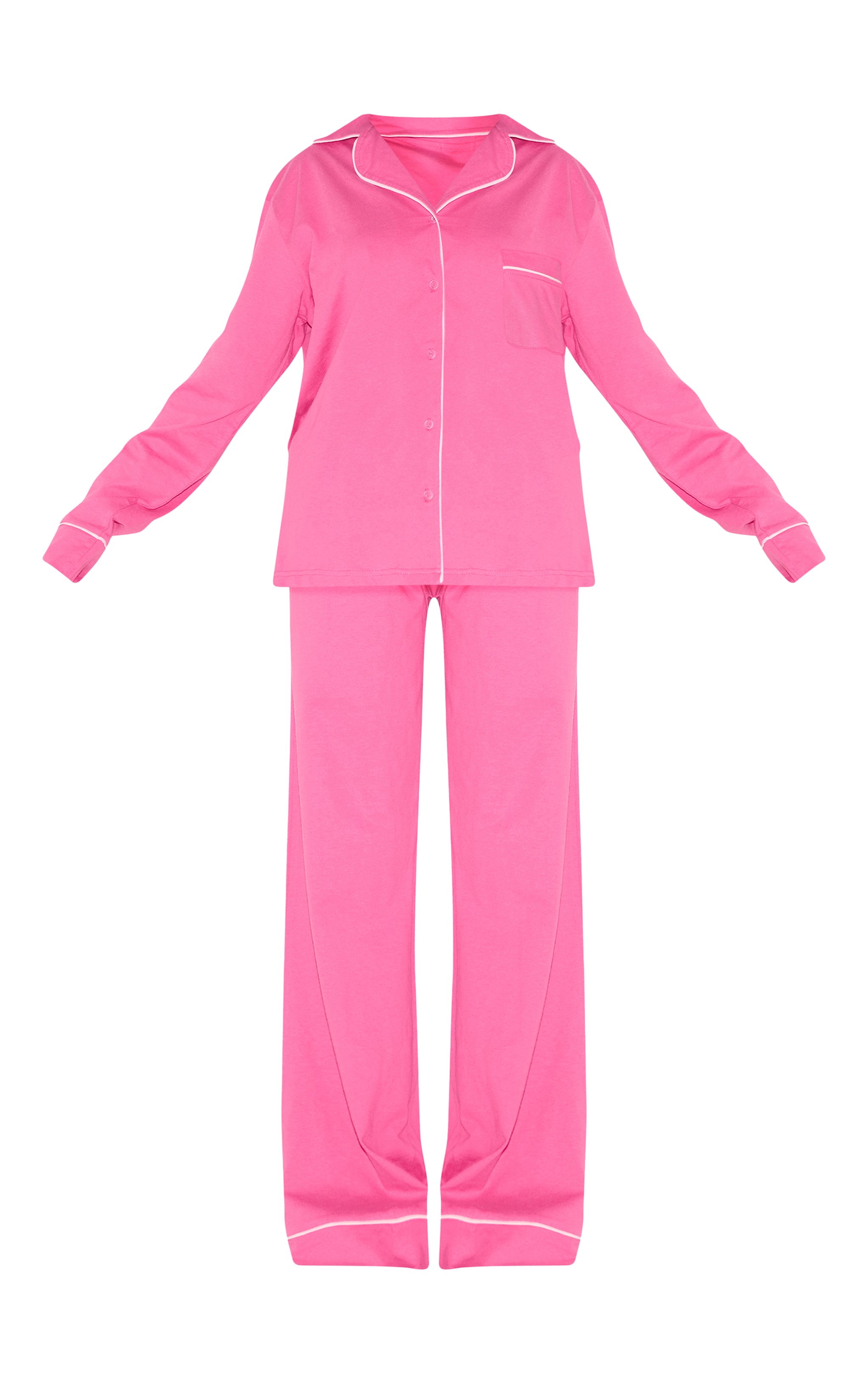 Hot Pink Jersey Piping Detail Long PJ Set image 5