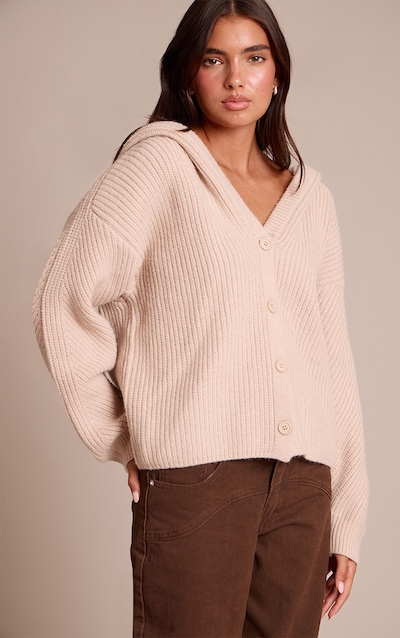 Beige Thick Knit Oversized Button Through Cardigan