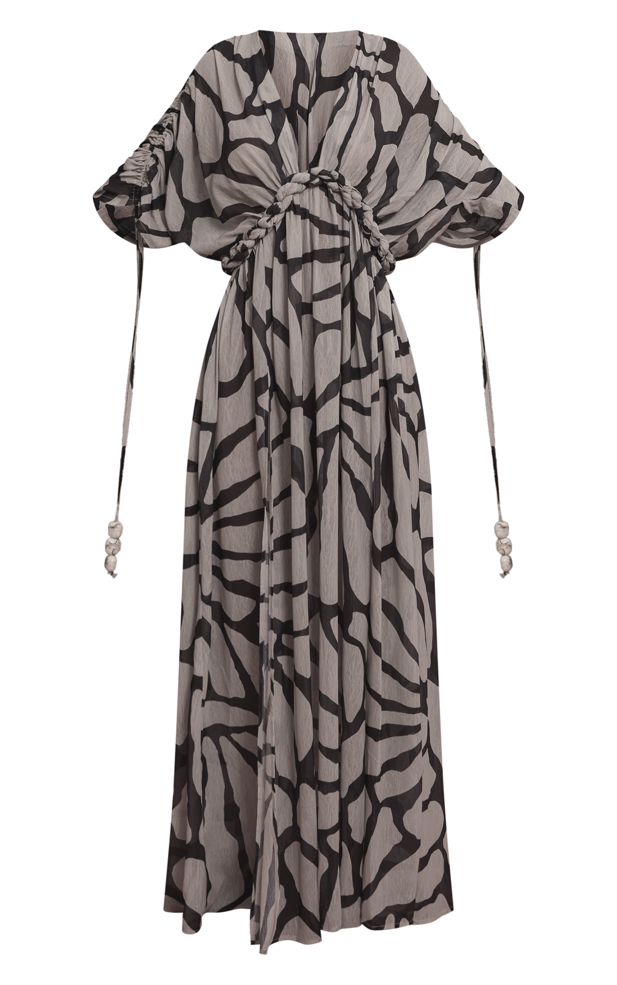 White Giraffe Print Textured Chiffon Twist Boho Beach Dress image 5