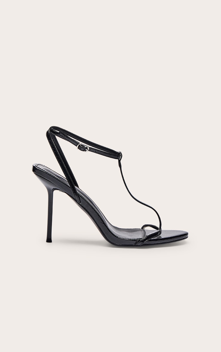 Black T Bar Almond Toe Heeled Sandals image 2